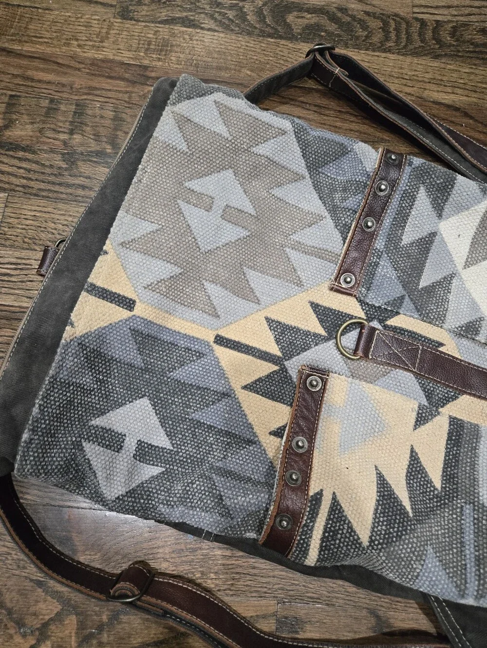 Myra Bag Geometric Aztec Leather Cotton Canvas Backpack Bag